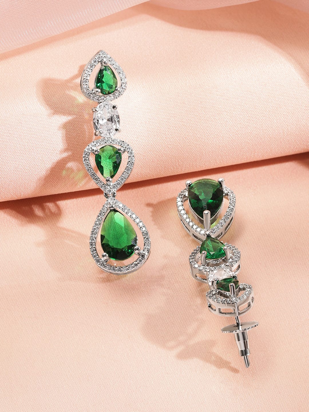 American Diamond Zirconia Green Layered Necklace Set フリーサイズ
