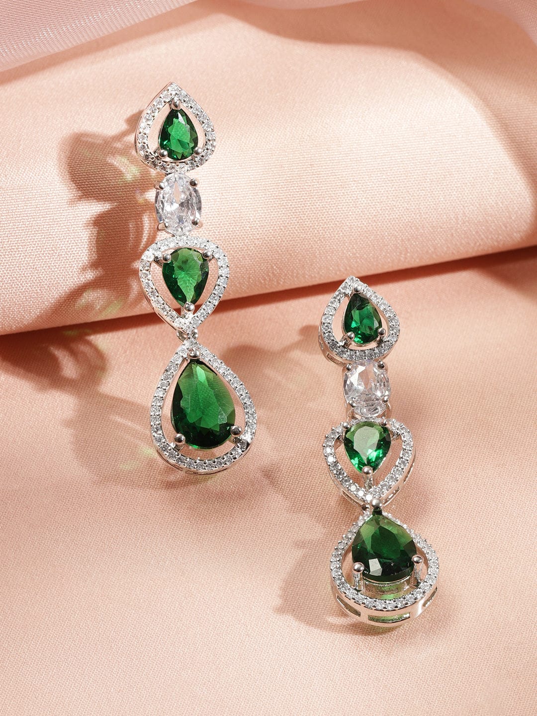 American Diamond Zirconia Green Layered Necklace Set フリーサイズ