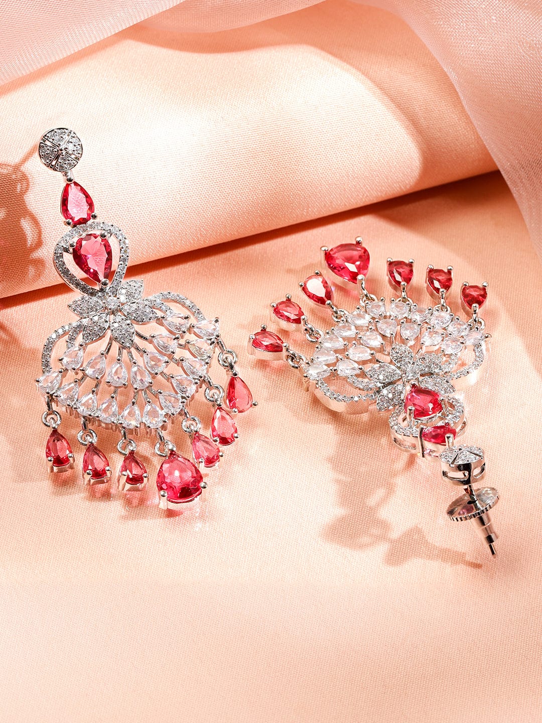 American Diamond Zirconia Red Layered Necklace Set フリーサイズ