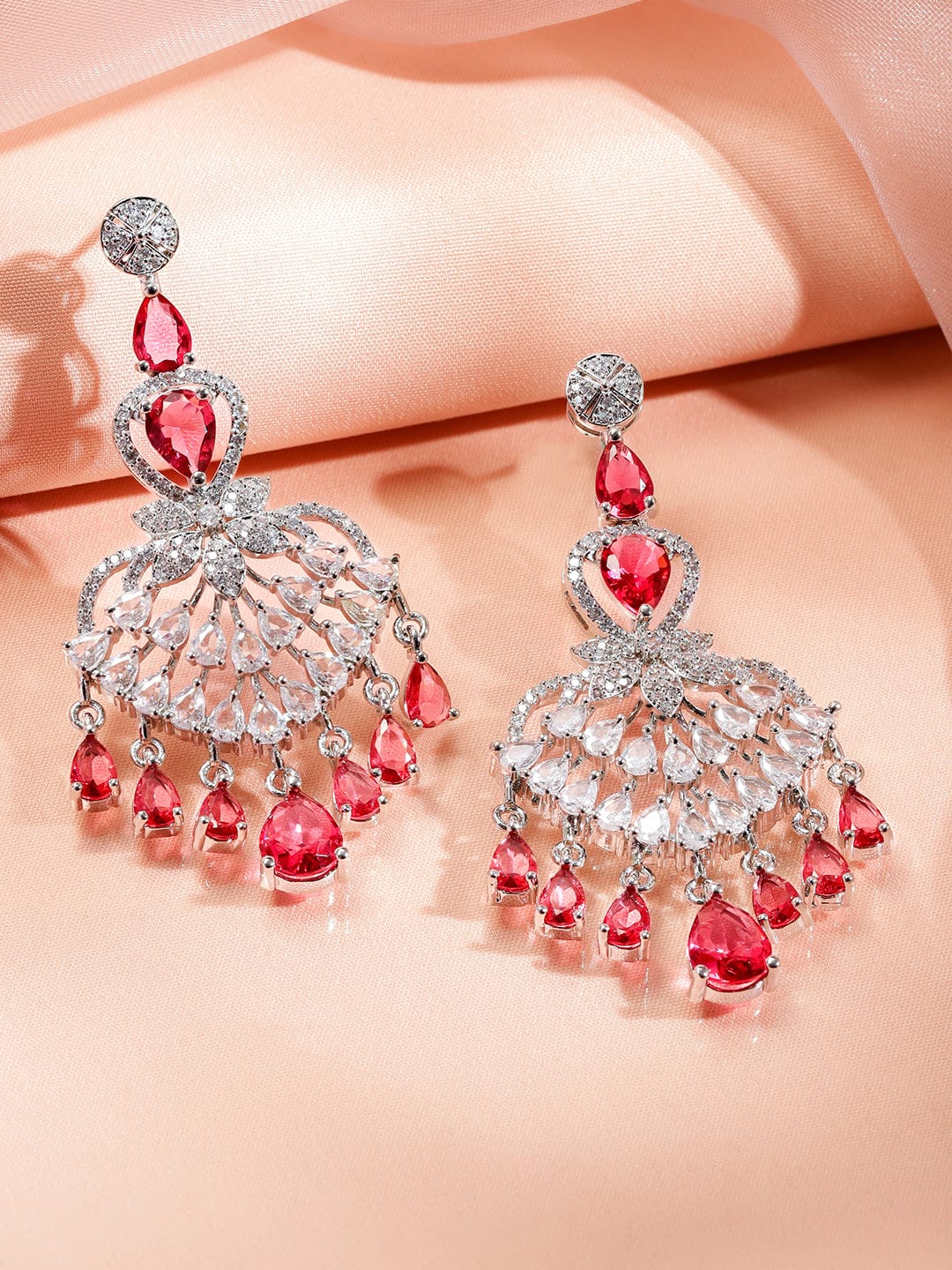 American Diamond Zirconia Red Layered Necklace Set フリーサイズ