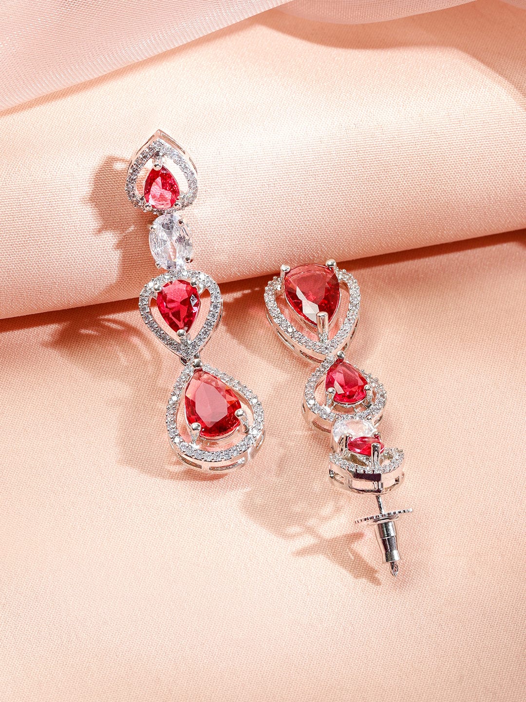 American Diamond Zirconia Layered Red Necklace Set フリーサイズ