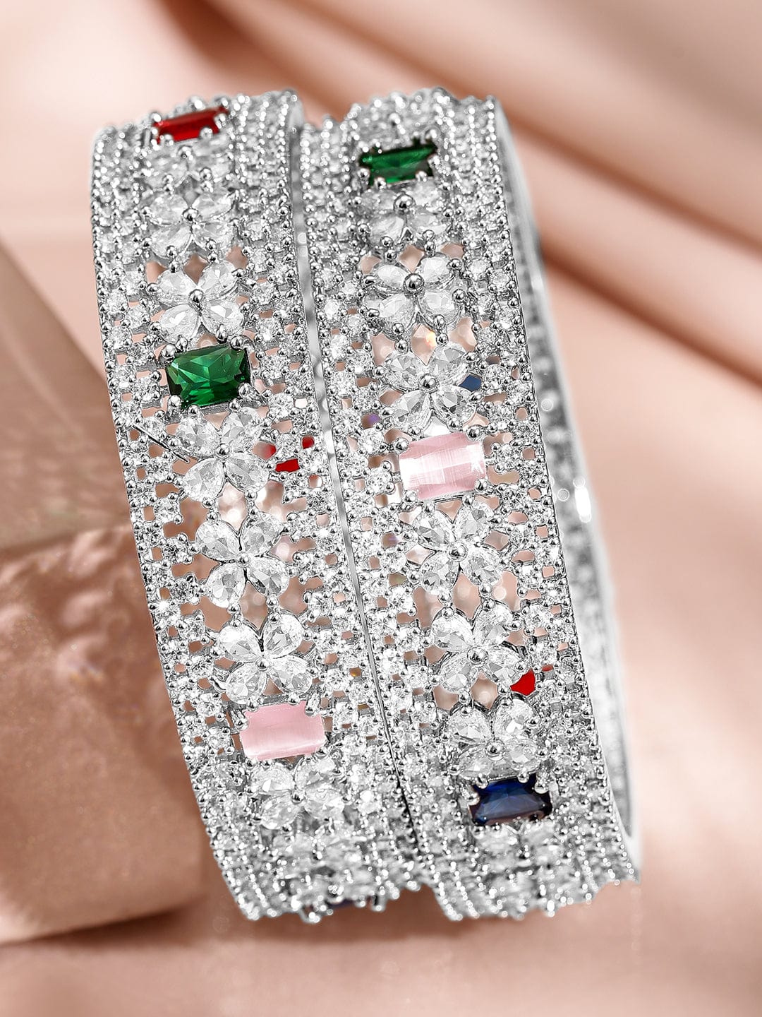 Blooming Colours in Silver Bangles 2.4 - Small