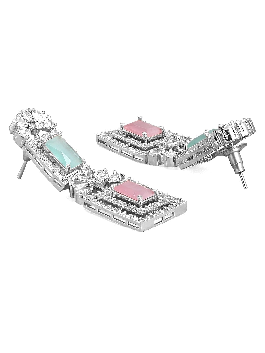 Multicolor Studded American Diamond Zirconia Necklace Set Silver