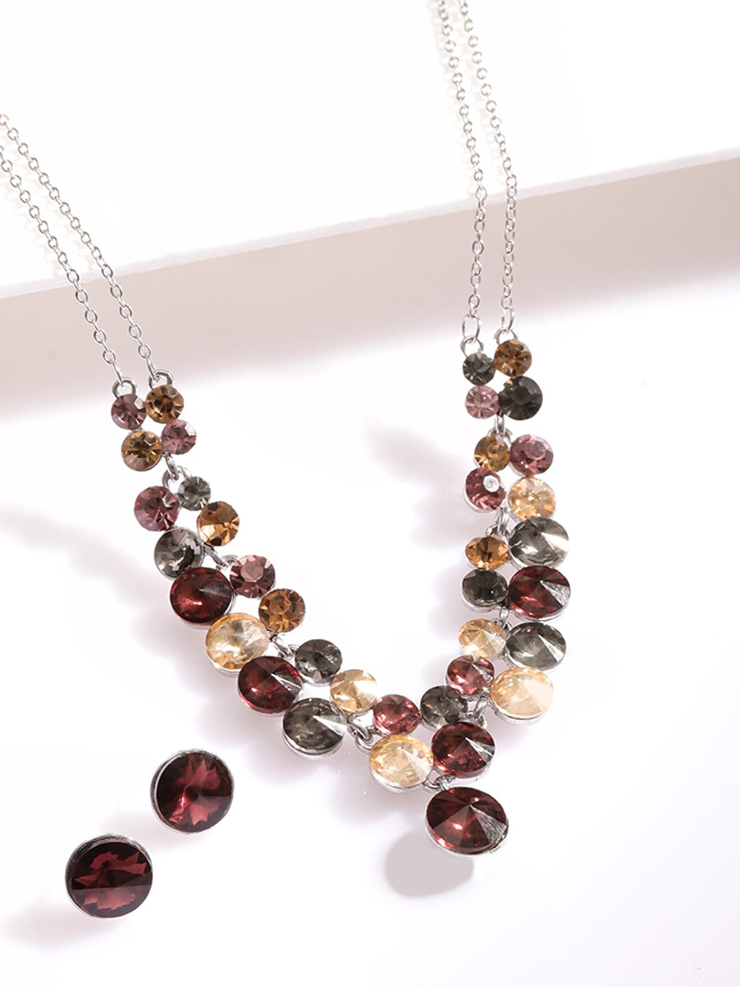 【Rubans】 Rhodium-Plated Multihued Zirconia Embellished Flowerlet Necklace Set｜ロジウムメッキ マルチカラー ジルコニア フラワー ネックレスセット