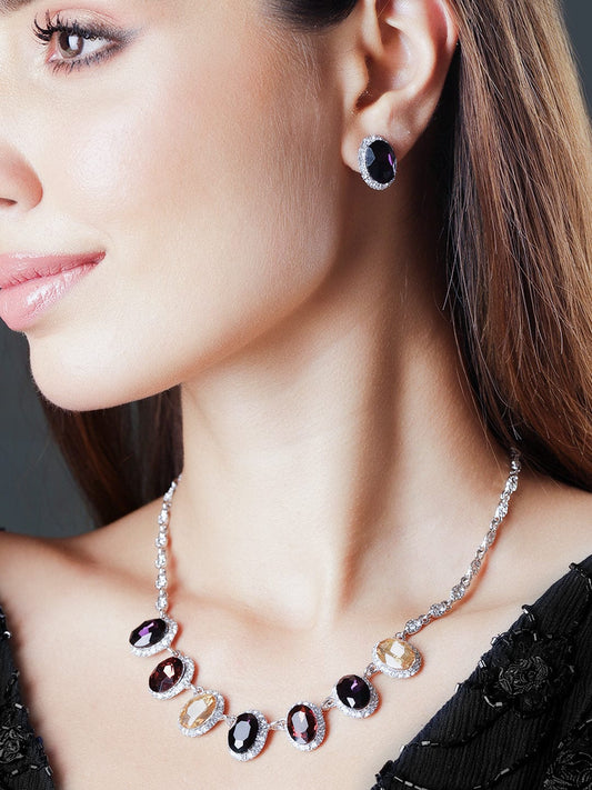Multicolour Oval Crystal Necklace Set multicolor