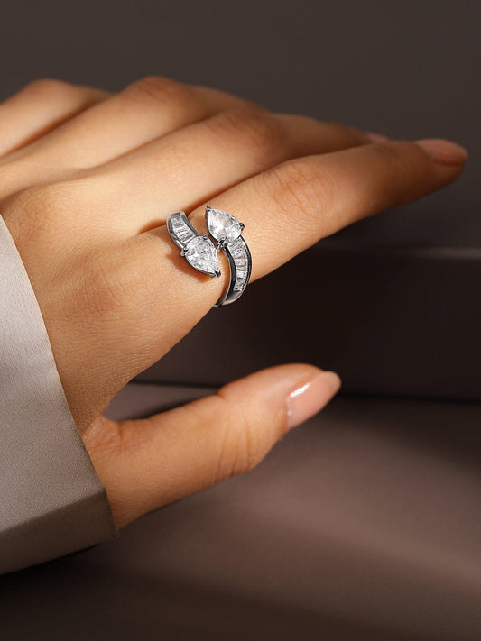 American Diamond Zirconia Bypass Ring Silver
