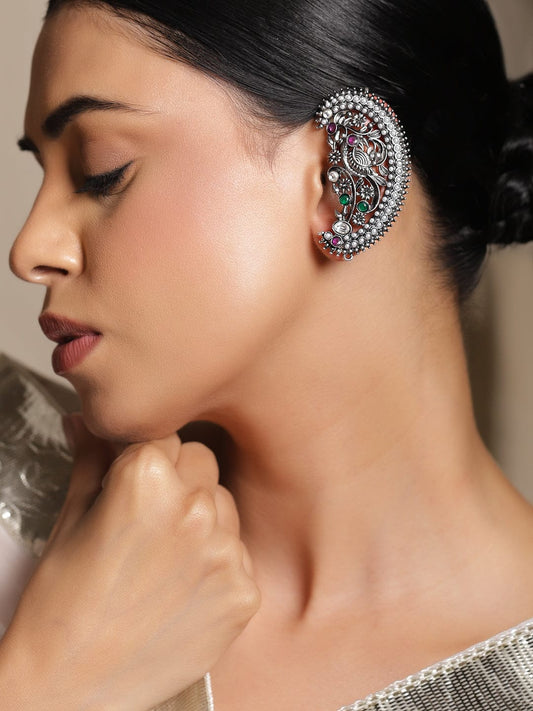 Peacock Motif Oxidised Ear Cuffs フリーサイズ