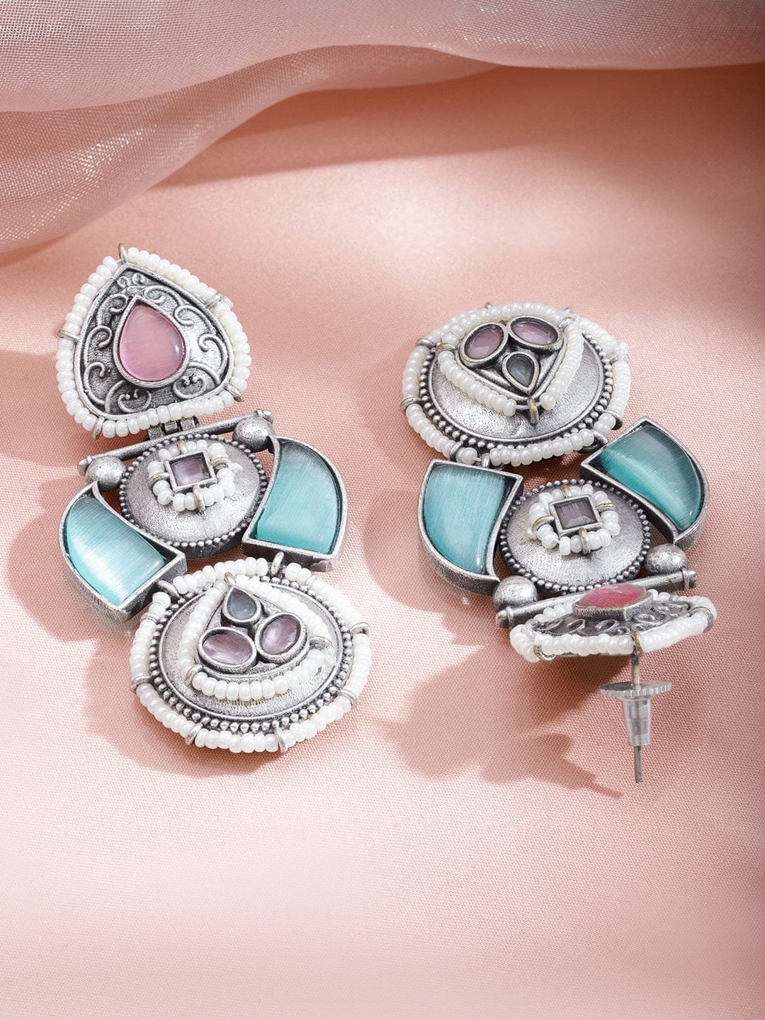 Pastel Stone Oxidised Silver Earrings フリーサイズ