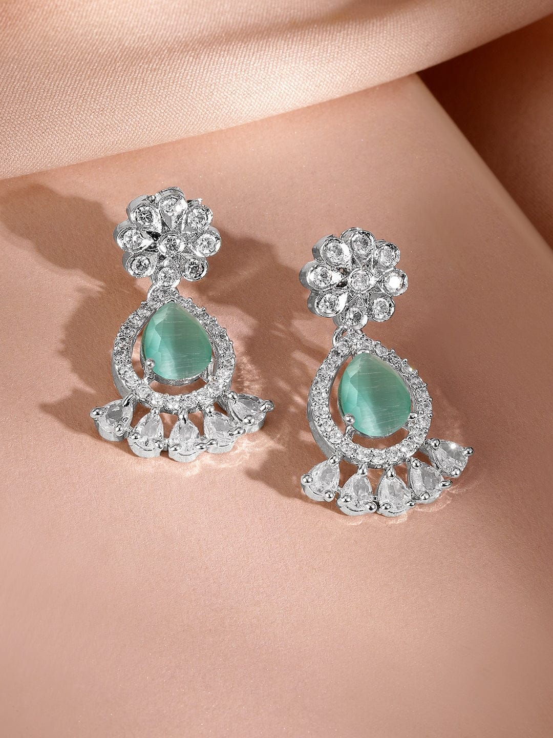 American Diamond Zirconia Green Accented Necklace Set Pastel Green