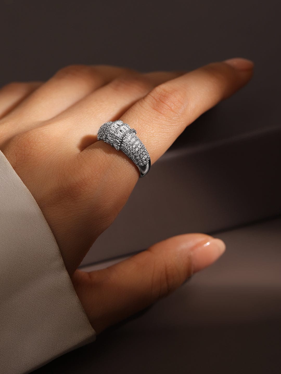 American Diamond Zirconia Cluster Ring Silver