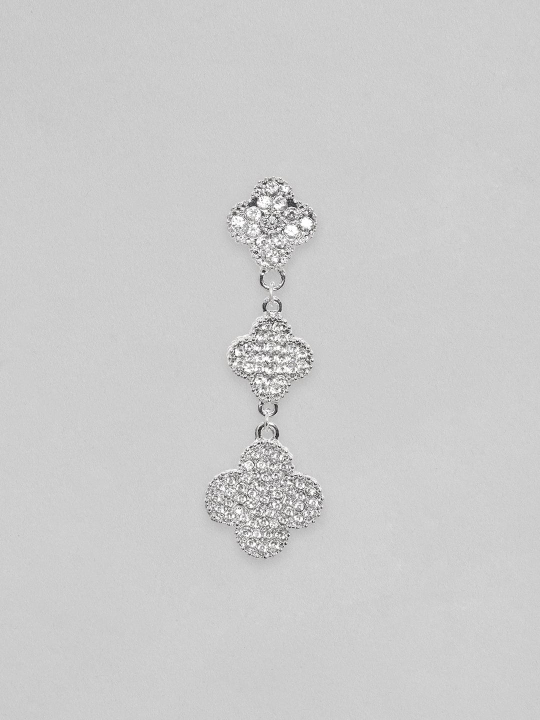 Rubans Voguish Rhodium Plated Pave Stone Studded Dangle Earrings Silver