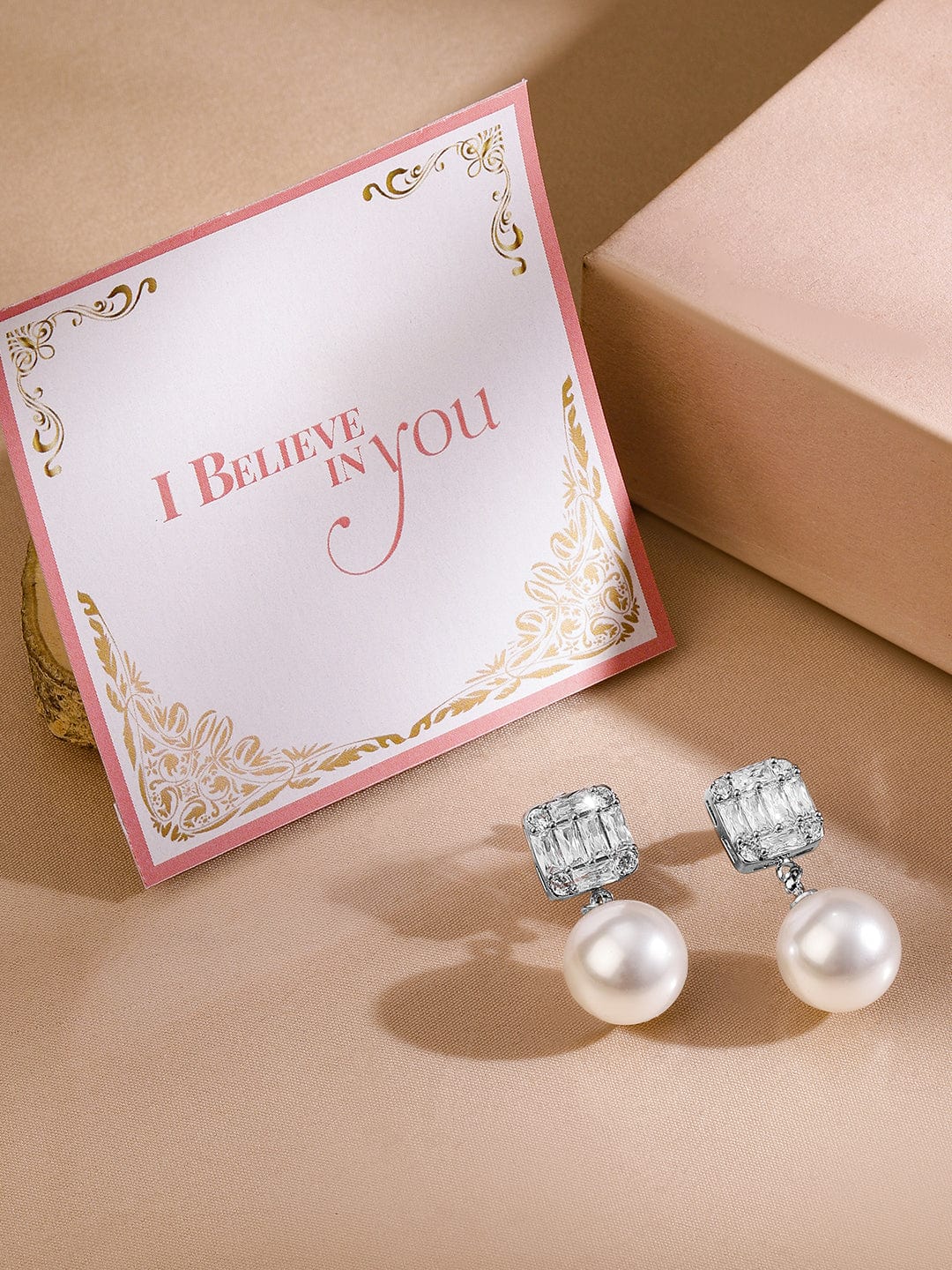 Luxe Pearl American Diamond Zirconia Drop Earrings Silver
