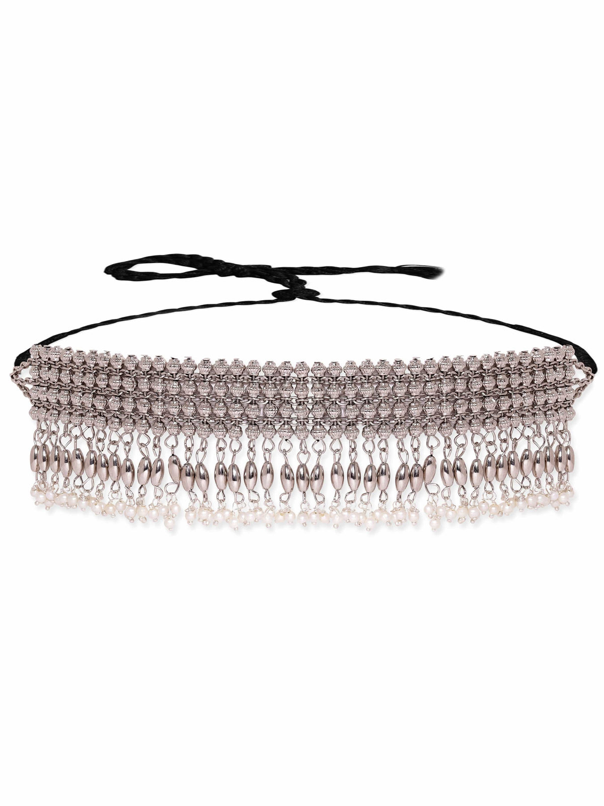Floral Motif Elegant Oxidised Choker Silver