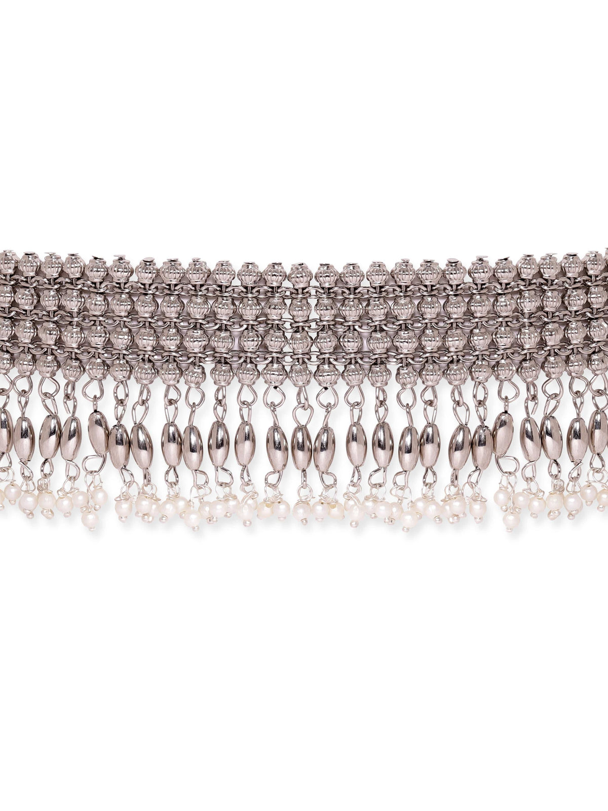 Floral Motif Elegant Oxidised Choker Silver