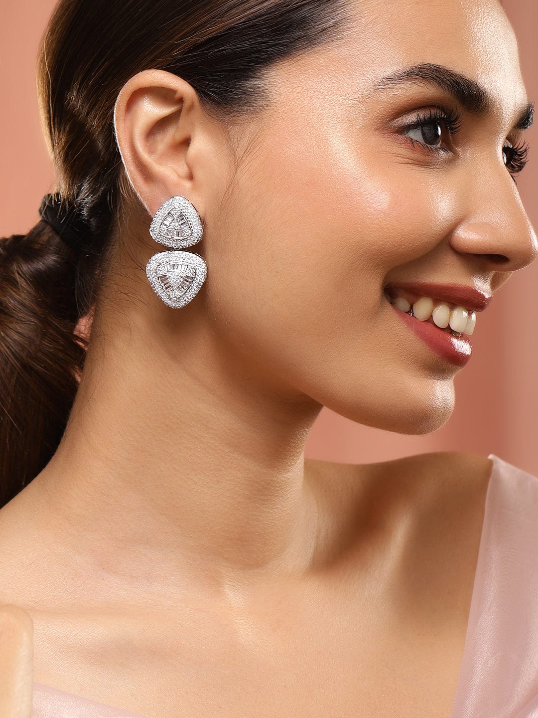 Soft Curve Triad American Diamond Zirconia Drops Dual Color