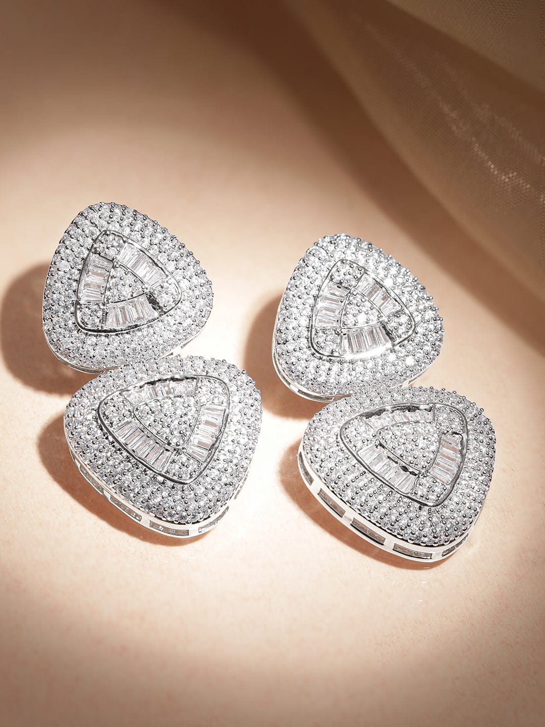 Soft Curve Triad American Diamond Zirconia Drops Silver