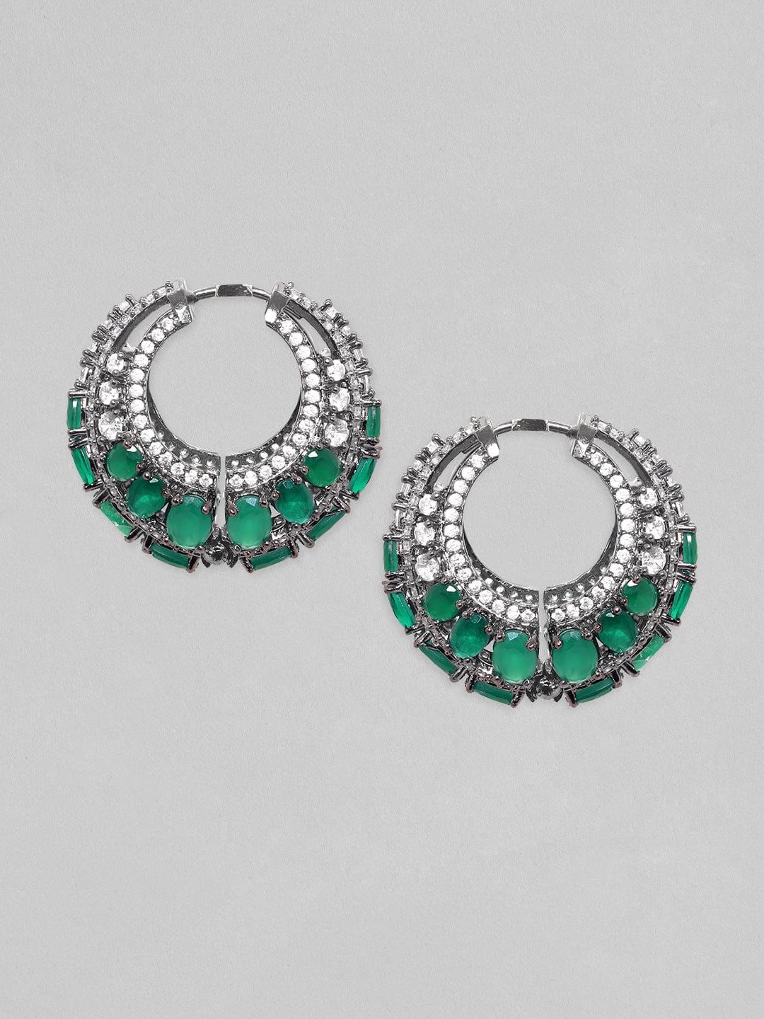 Statement Green Zirconia Hoops Green::Silver