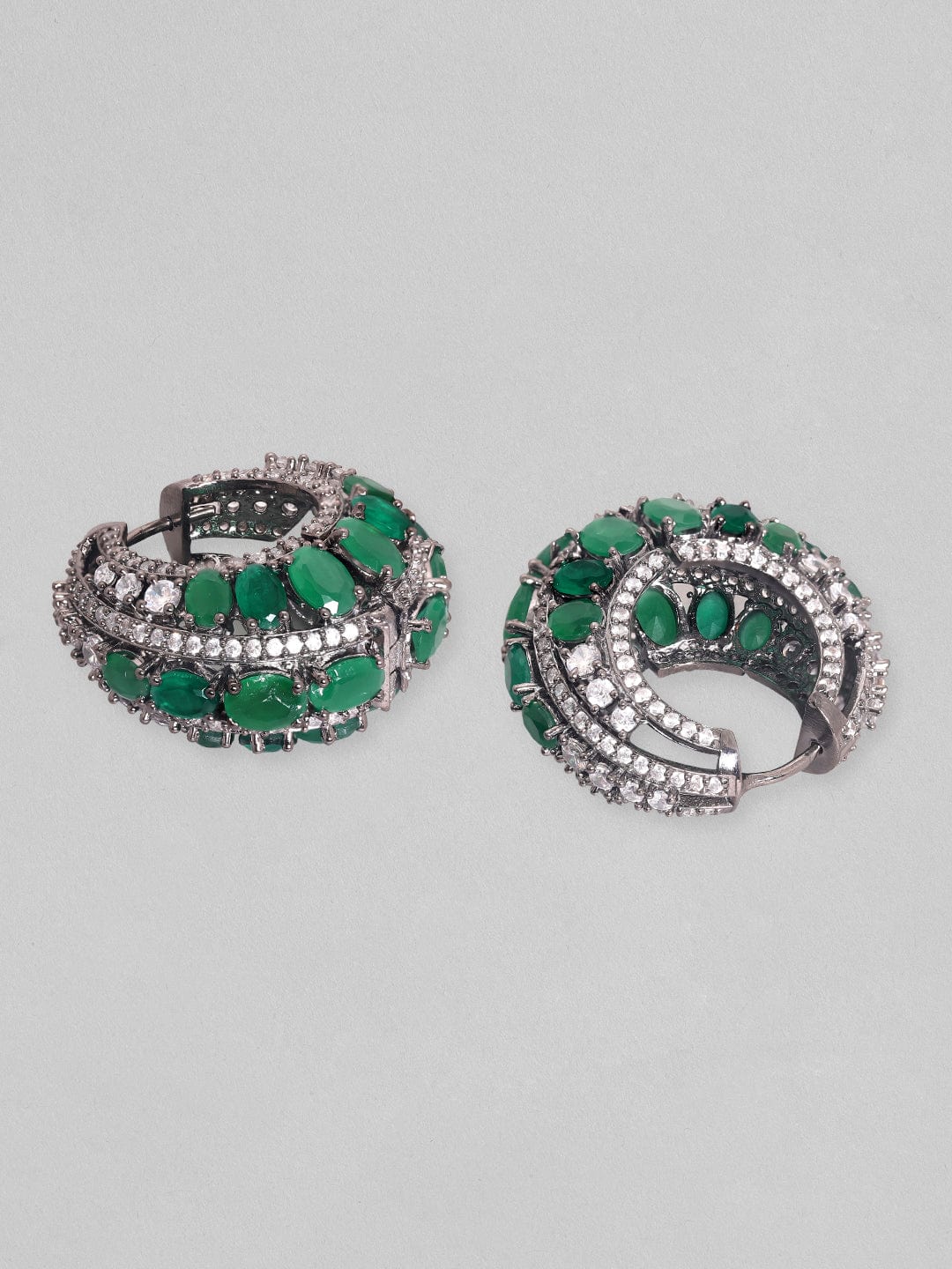 Statement Green Zirconia Hoops Green::Silver