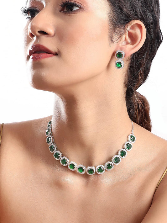 American Diamond Zirconia Emerald Necklace Set フリーサイズ