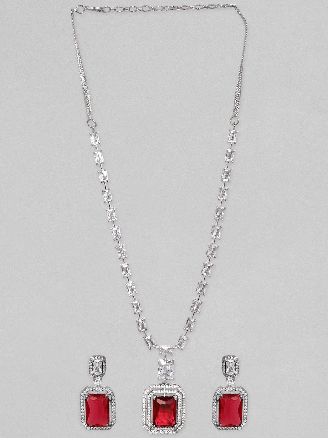 American Diamond Zirconia Ruby Red Necklace Set Red