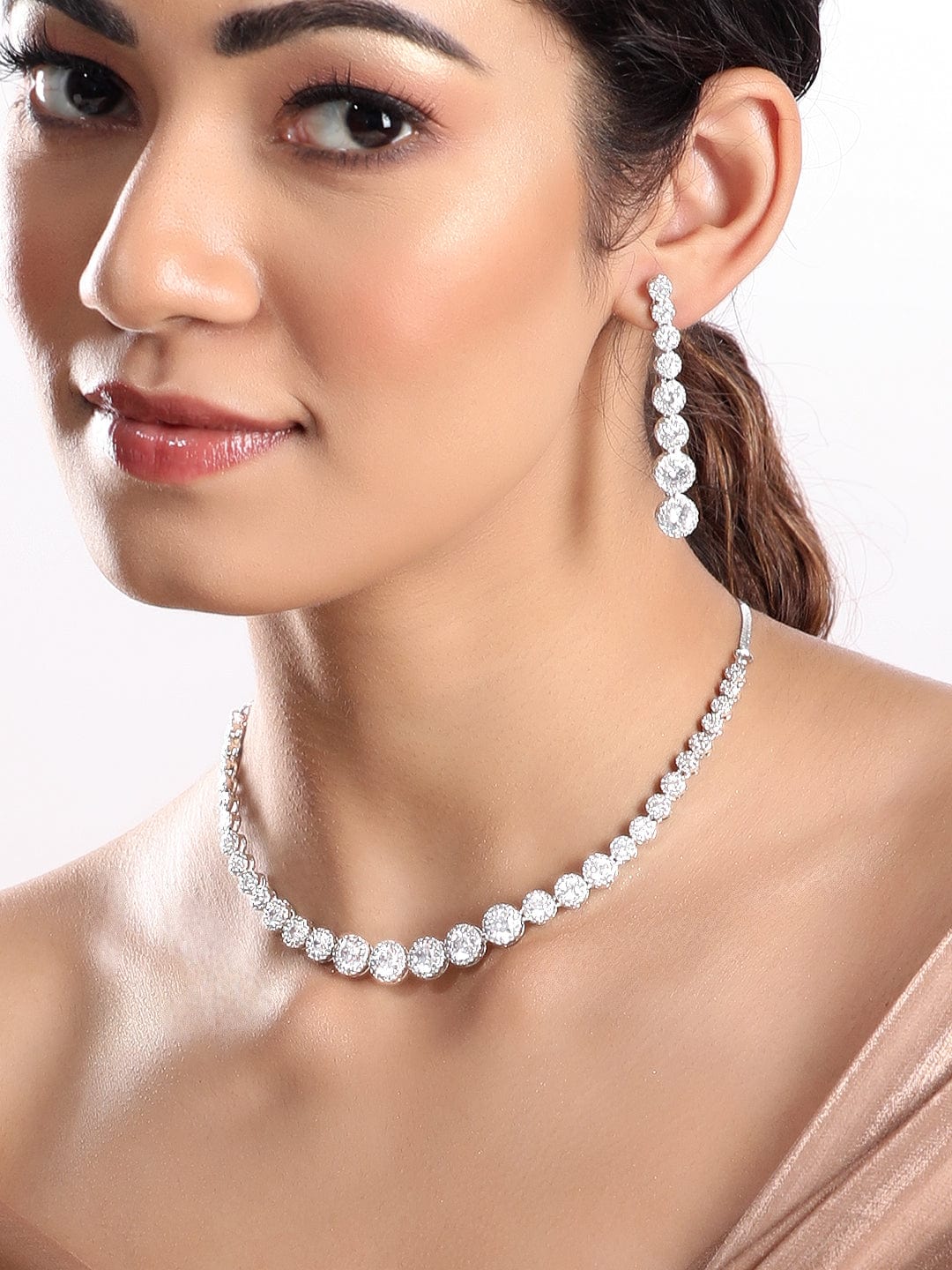 American Diamond Zirconia Necklace Set フリーサイズ