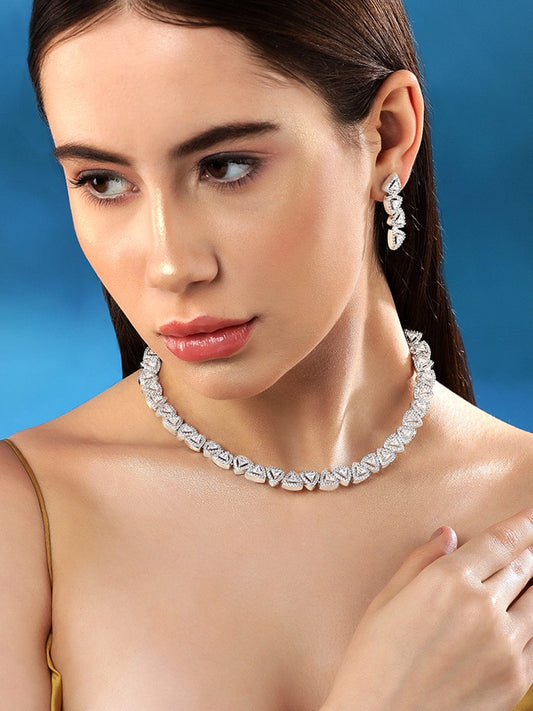 American Diamond Zirconia Geometric Pattern Necklace Set フリーサイズ