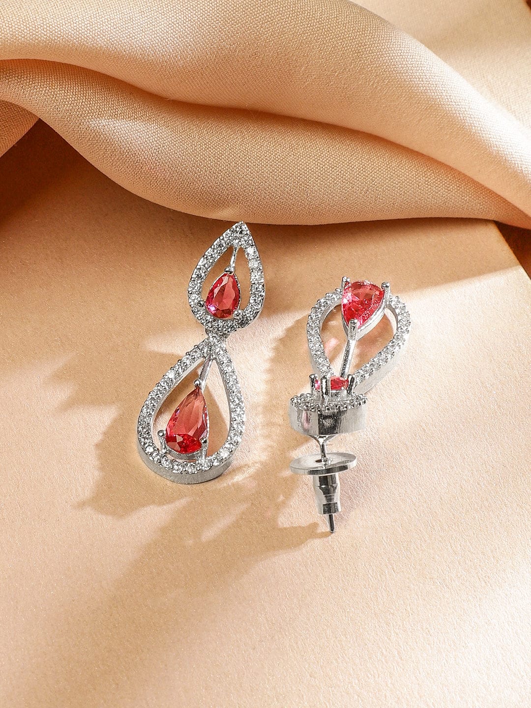 Pink American Diamond Zirconia Teardrop Necklace Set Rose Pink