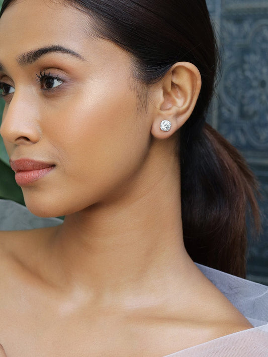 【Rubans】 Timeless Sparkle Classic Stud Earrings｜ロジウムメッキ ラウンド キュービックジルコニア クラシック スタッドイヤリング