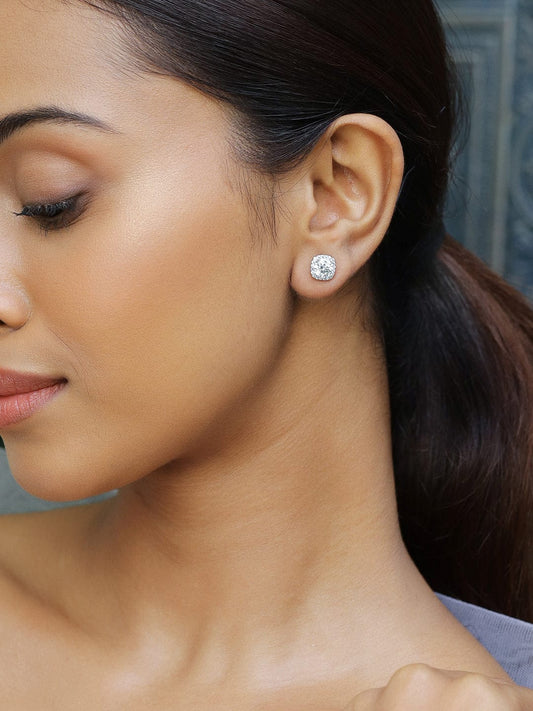 【Rubans】 Timeless Sparkle Classic Stud Earrings｜ロジウムメッキ ラウンド キュービックジルコニア クラシック スタッドイヤリング