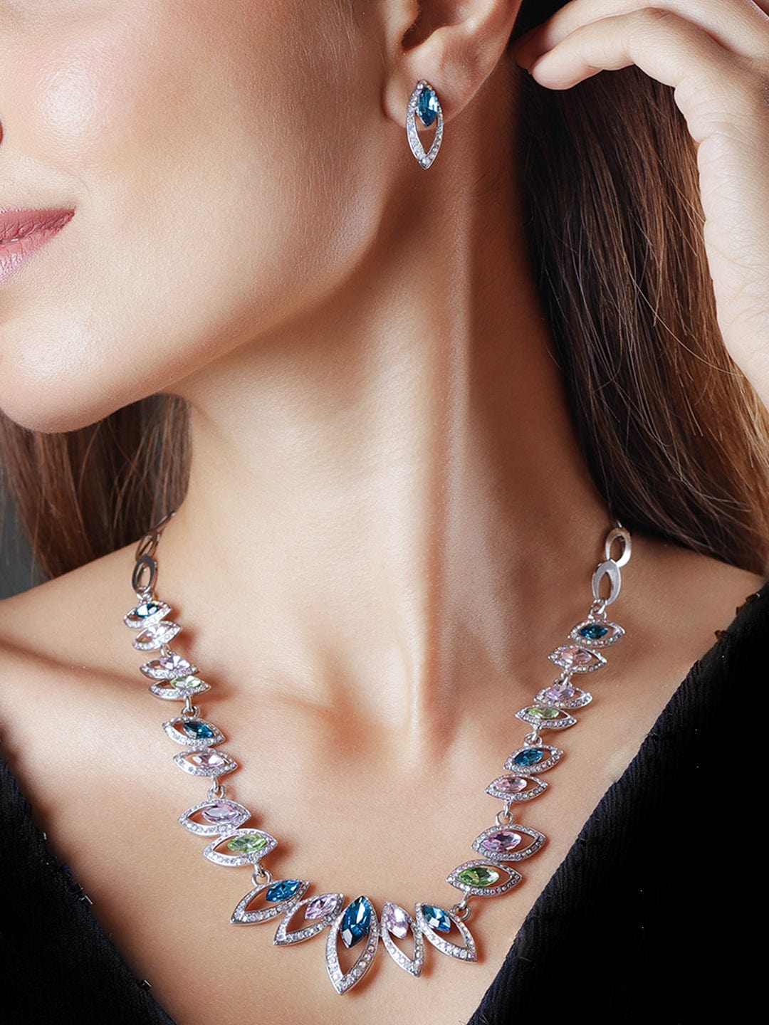 Multicolour Silver Toned Necklace Set Multicolor