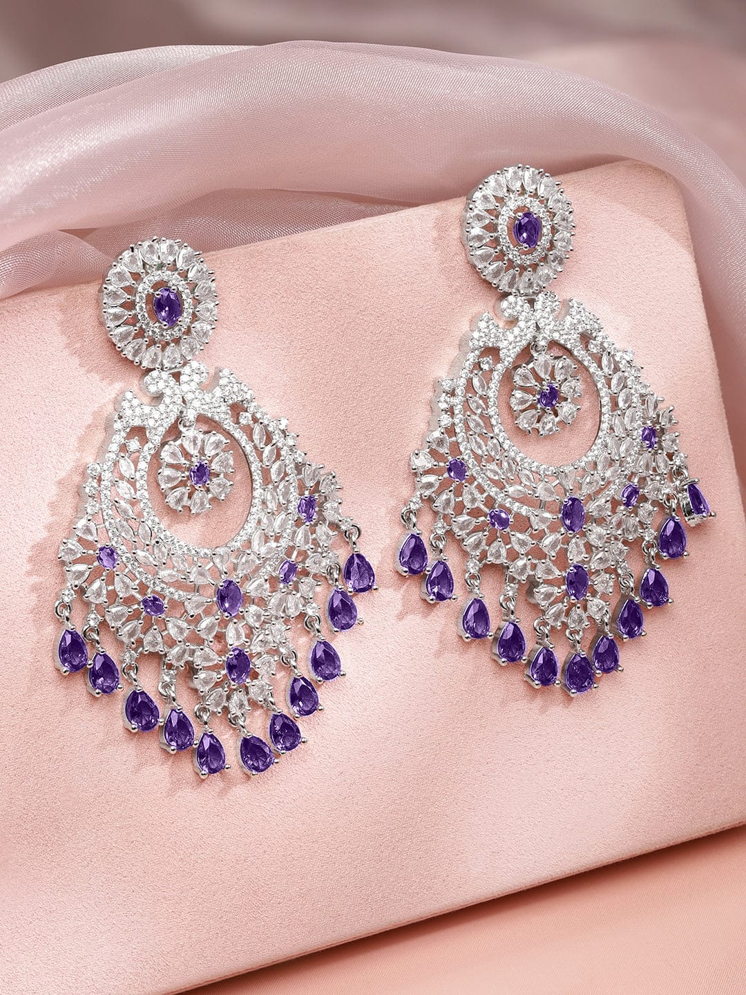 American Diamond Zirconia Purple Dangler Earrings フリーサイズ