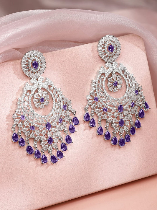 American Diamond Zirconia Purple Dangler Earrings フリーサイズ
