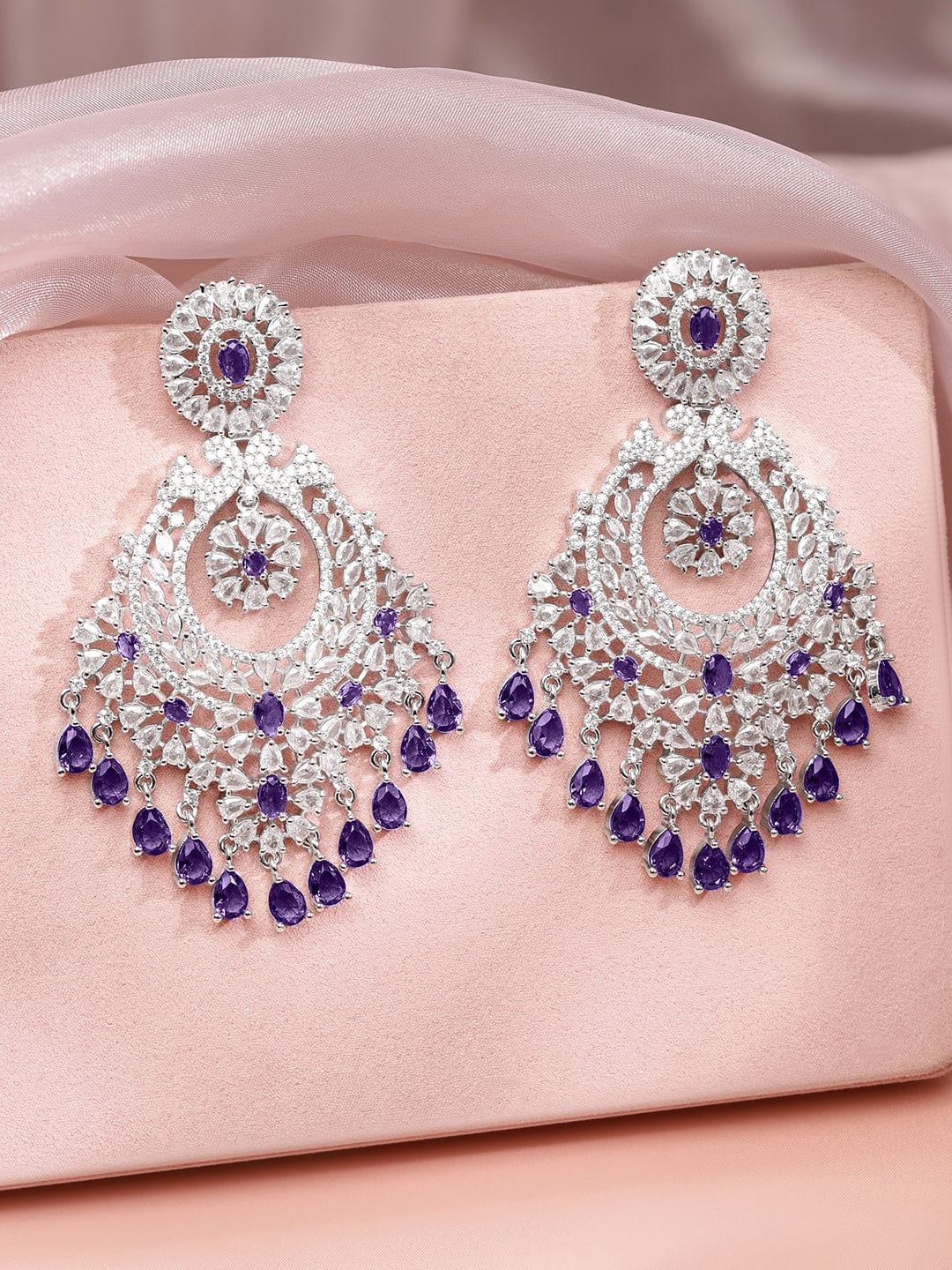 American Diamond Zirconia Purple Dangler Earrings フリーサイズ