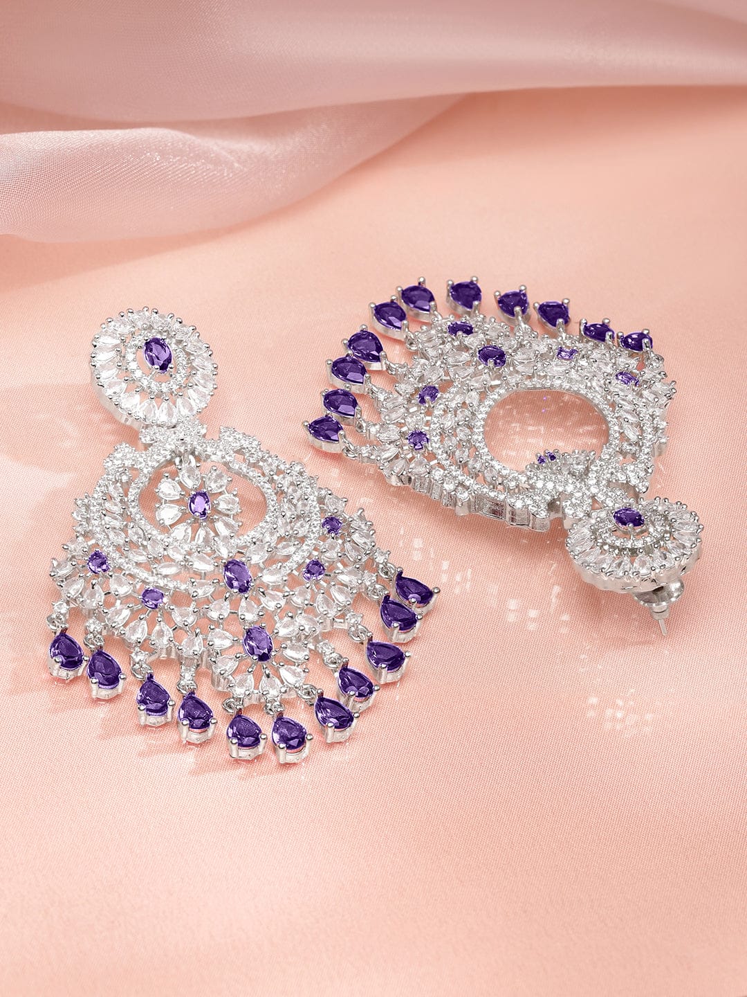American Diamond Zirconia Purple Dangler Earrings フリーサイズ