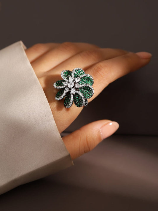 Floral Green American Diamond Zirconia Ring Green