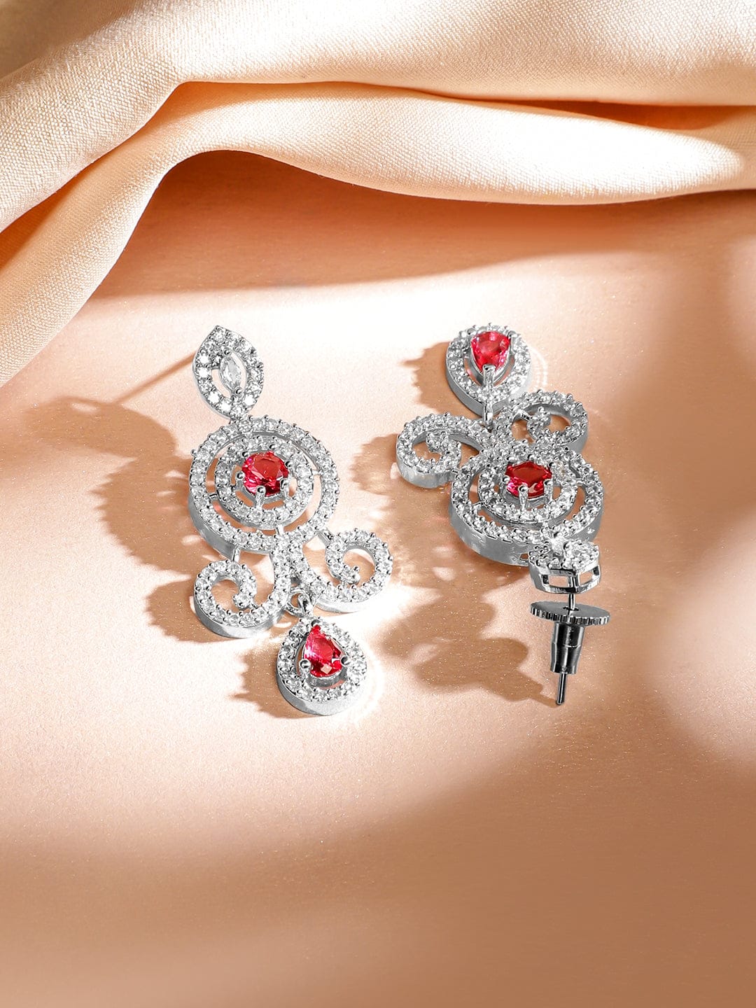 Red American Diamond Zirconia Layered Necklace Set Ruby Pink
