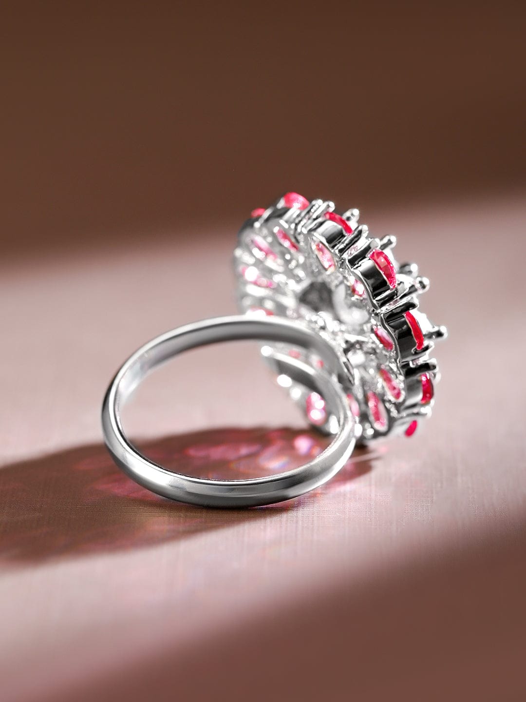 Floral Pink American Diamond Zirconia Ring Ruby Pink