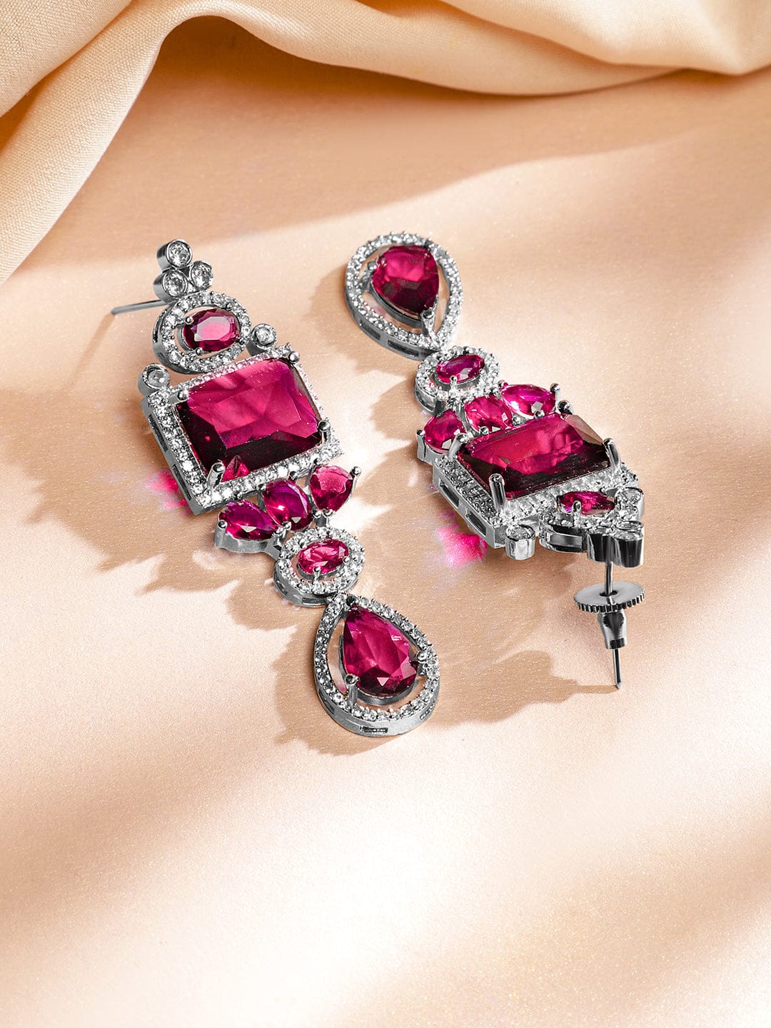 Ruby Pink American Diamond Zirconia Necklace Set Ruby Pink