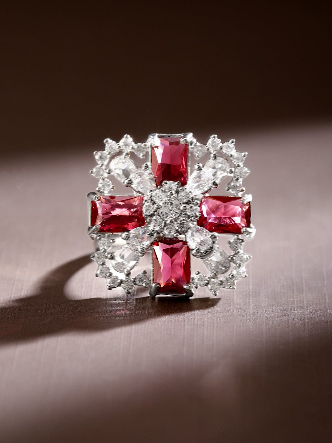 Pink American Diamond Zirconia Ring Ruby Pink