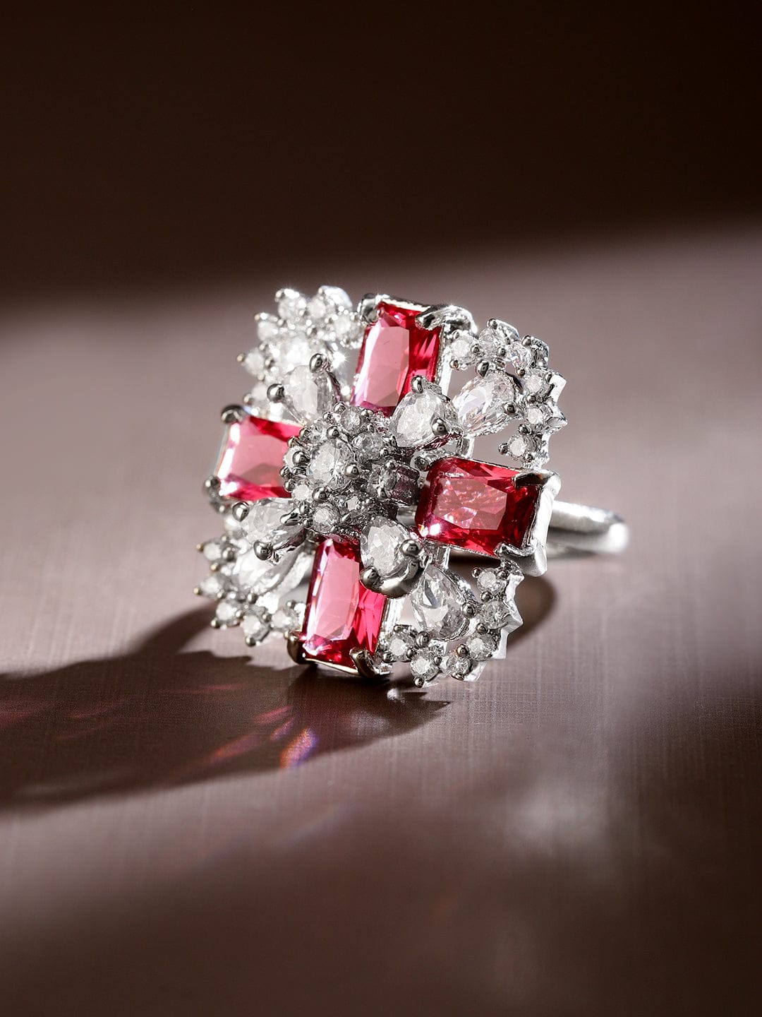 Pink American Diamond Zirconia Ring Ruby Pink