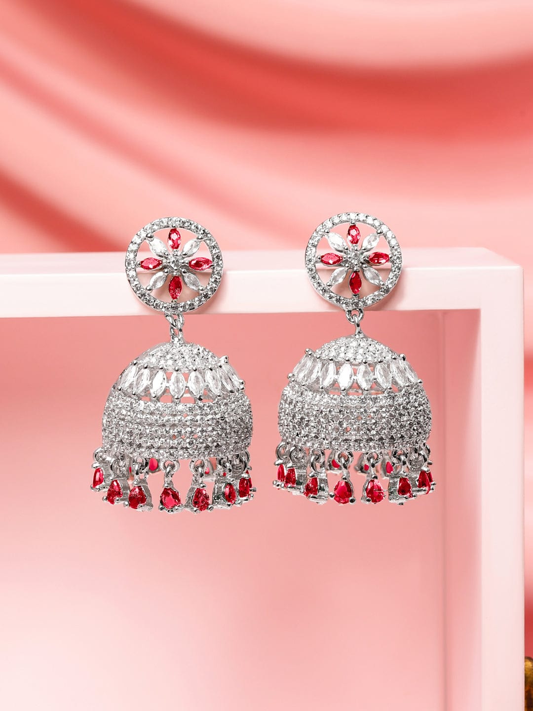 Ruby-Tipped Festive Jhumka Earrings フリーサイズ