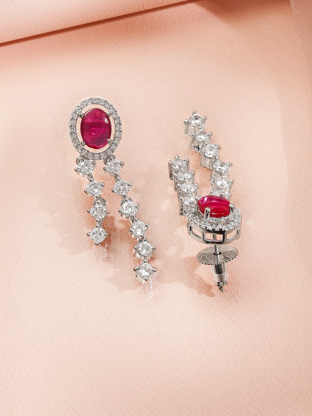 Red American Diamond Zirconia Long Necklace Set フリーサイズ