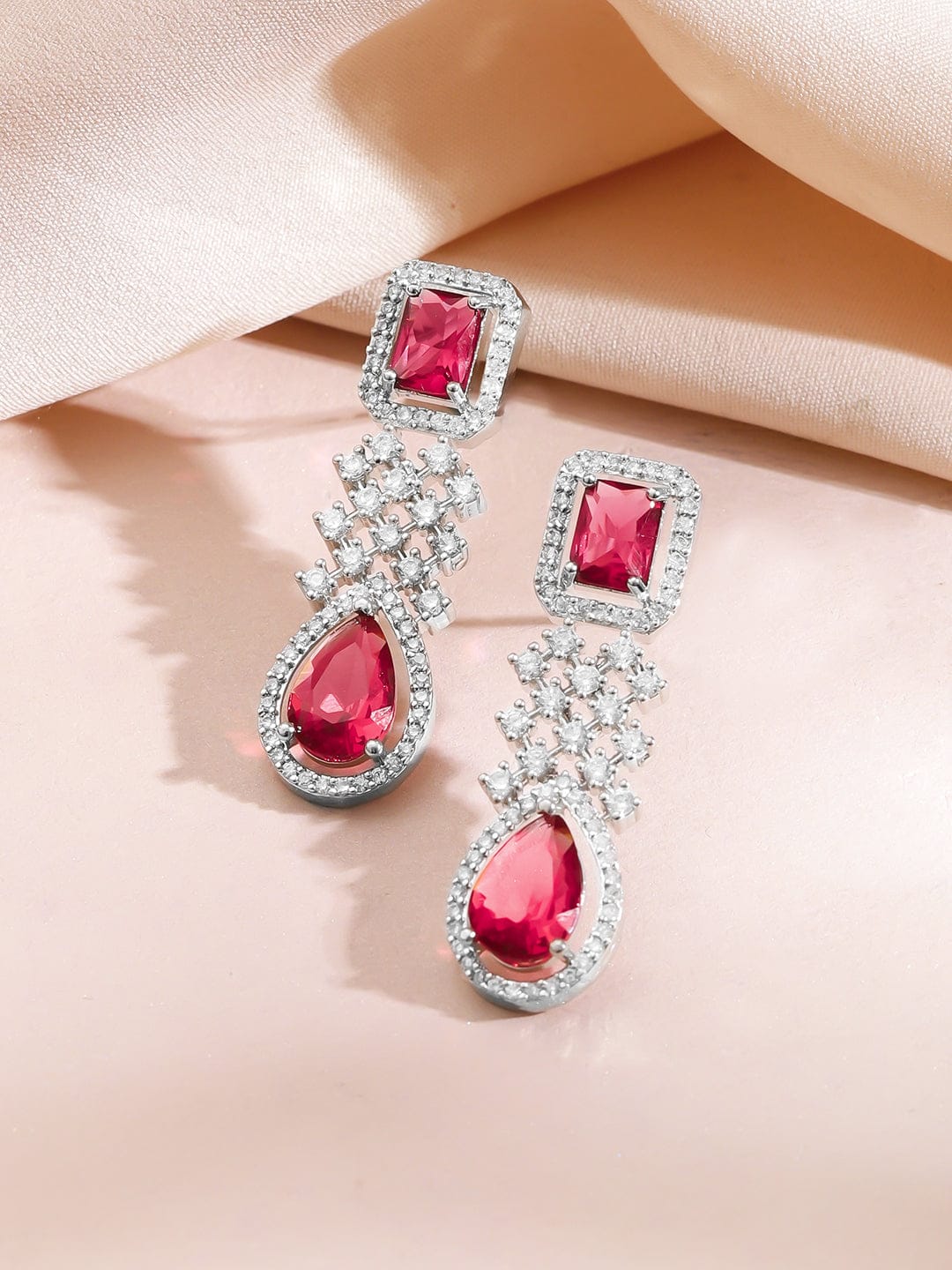 American Diamond Zirconia Ruby Accented Necklace Set フリーサイズ