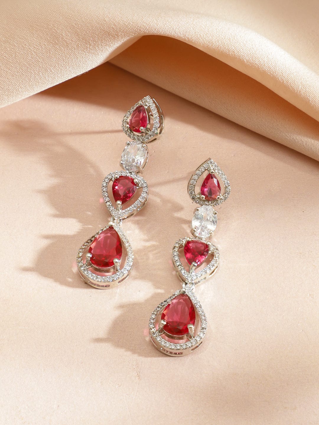 Ruby Drops American Diamond Zirconia Necklace Set フリーサイズ