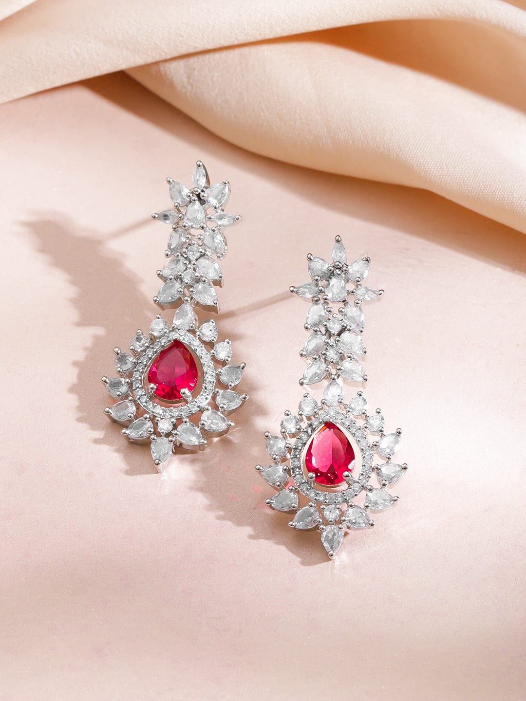 Ruby Studded Crystal Necklace Set フリーサイズ