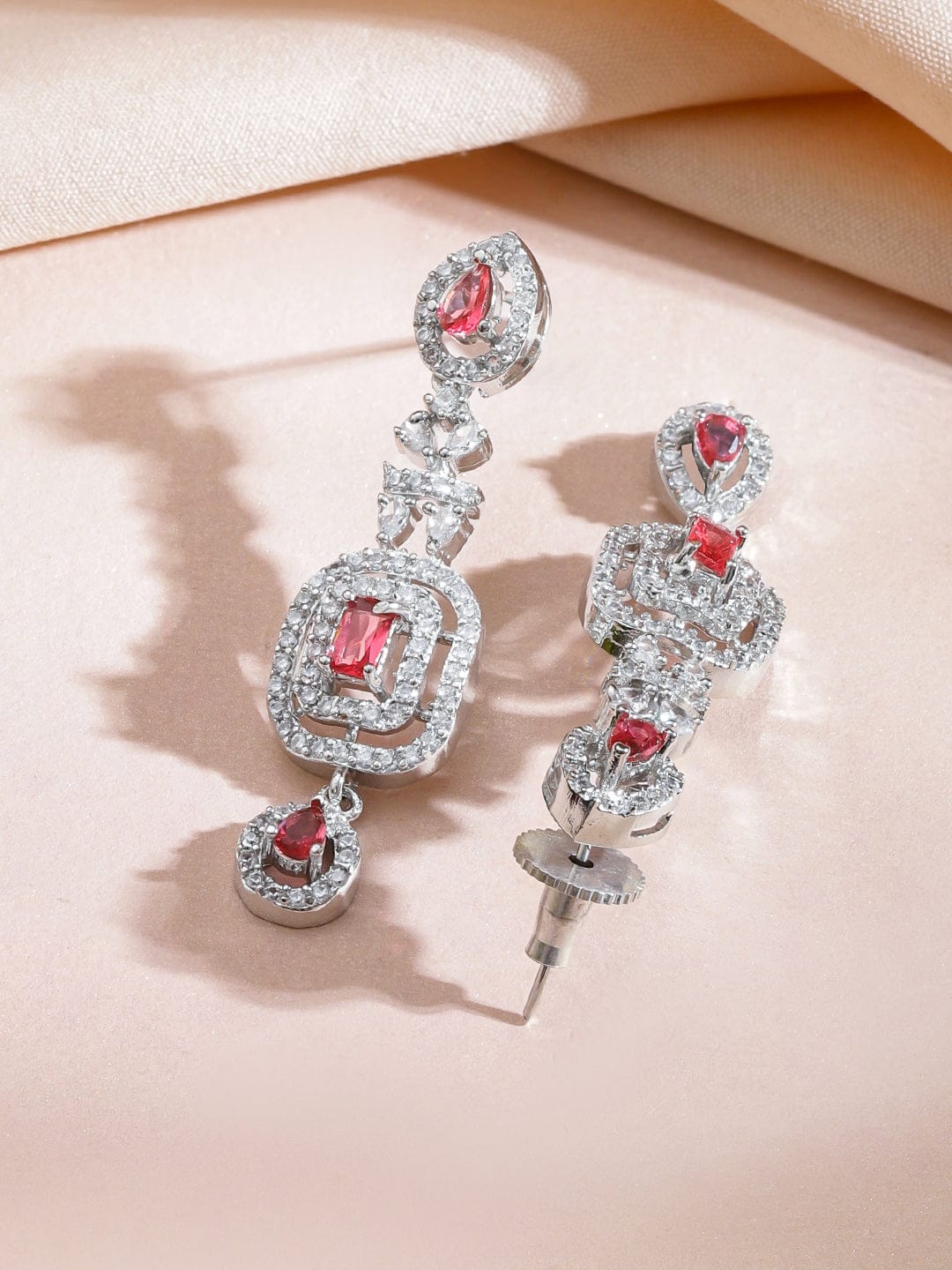 American Diamond Zirconia Red Teardrop Necklace Set フリーサイズ