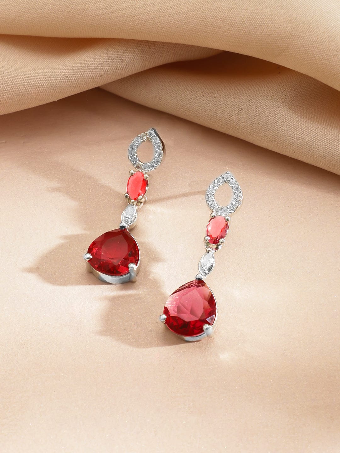 American Diamond Zirconia Ruby Drop Necklace Set フリーサイズ