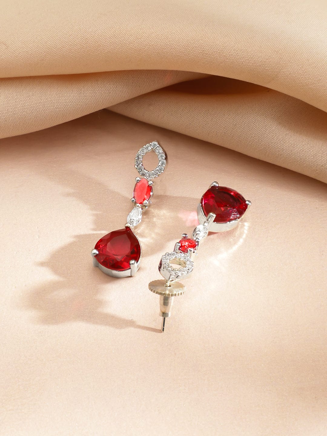 American Diamond Zirconia Ruby Drop Necklace Set フリーサイズ