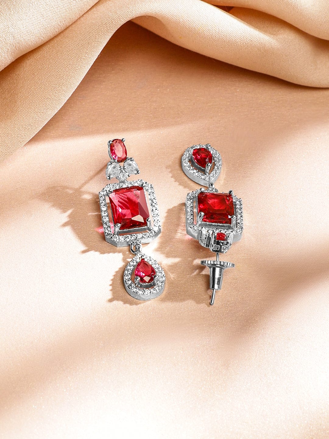 American Diamond Zirconia Ruby Layered Necklace Set Red