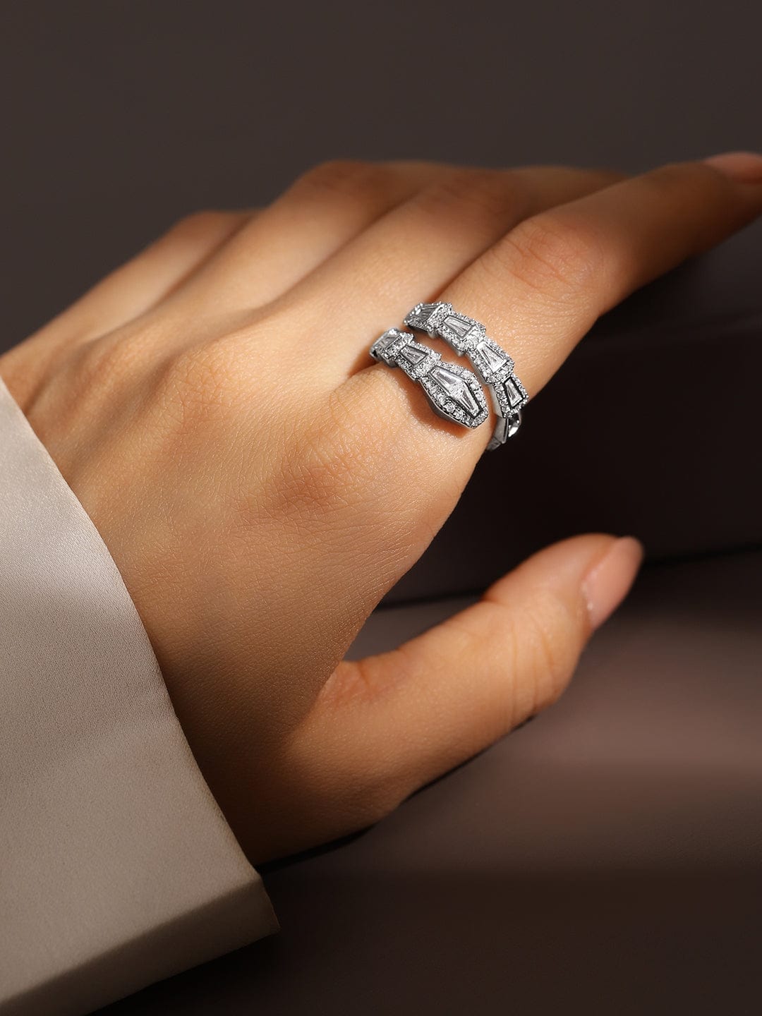Snake Design American Diamond Zirconia Ring Silver